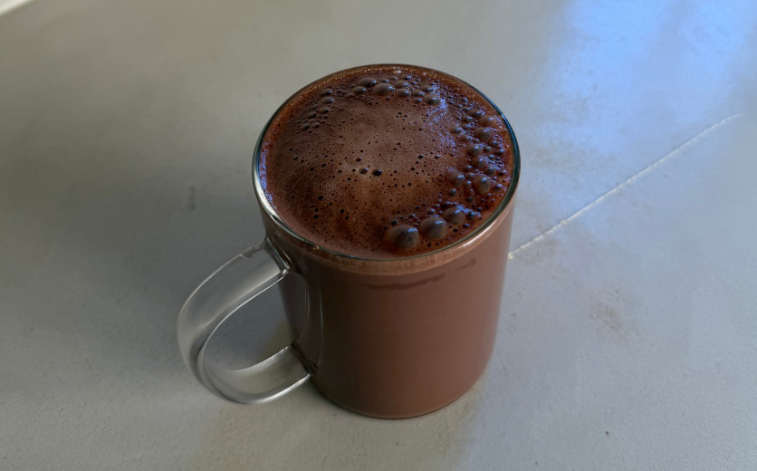 A warm mug of Soulistic bone broth hot chocolate ready in under one minute